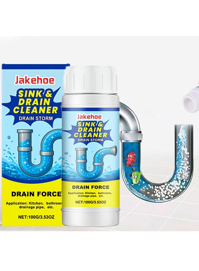 Jakehoe منظف الحوض والمصارف، عامل فتح الأنابيب، منظف مصارف الحمام، آلة حفر قوية للأنابيب، منظف مصارف حوض المطبخ، مزيل الروائح لصرف المنزل والمرحاض والمطبخ وفتح القنوات المسدودة، تنظيف عميق وتأثير سريع، 100 جم - Image 1